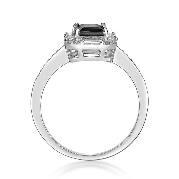 Gemminded Sterling Silver Baguette Onyx & White Sapphire Ring