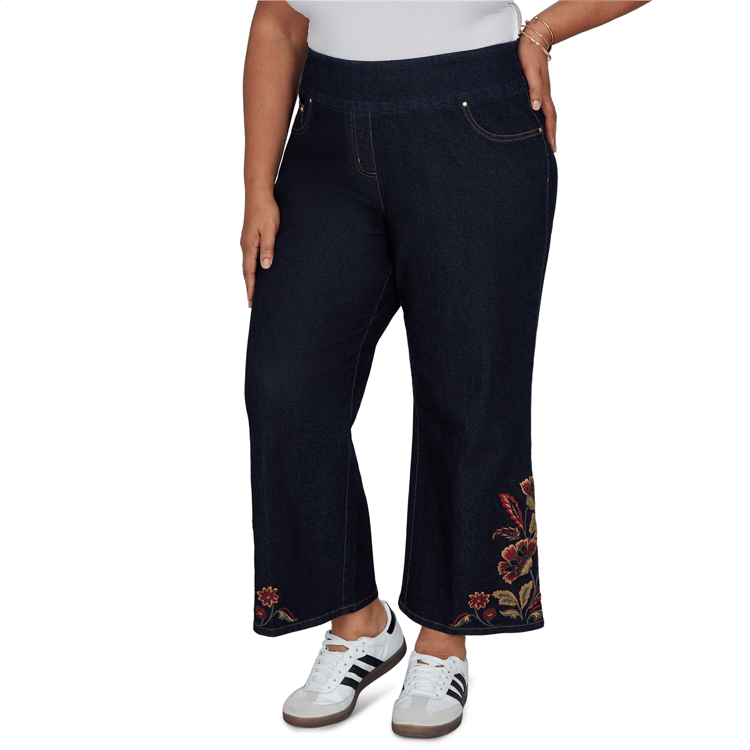 Plus Size Ruby Rd. English Countryside Embroidered Hem Jeans