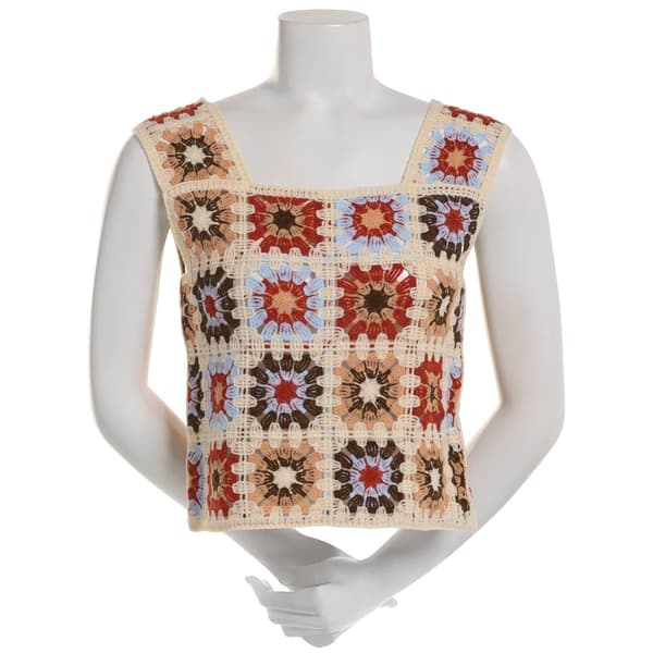Juniors A. Byer Floral Granny Square Inspired Patchwork Tank Top - image 