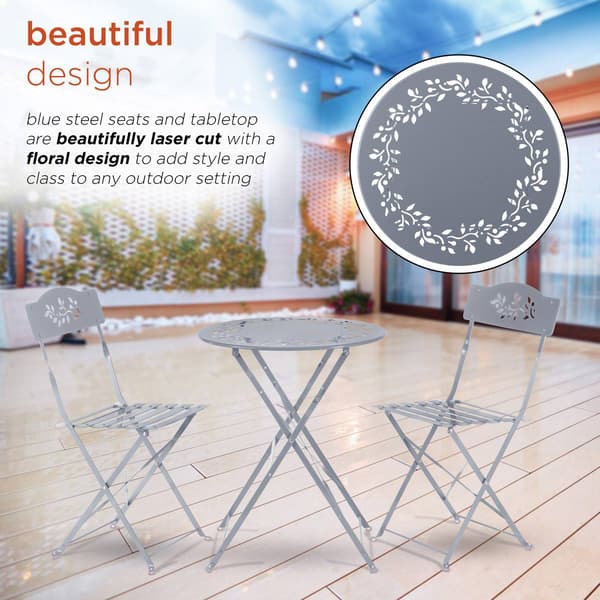 Alpine 3pc. Grey Metal Bistro Set w/ Leaf Details