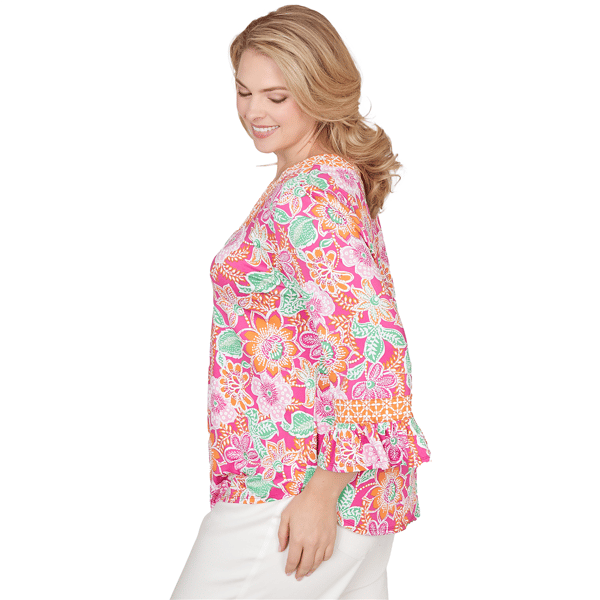 Plus Size Ruby Rd. Hothouse Florals Ruffle Sleeve Floral Blouse