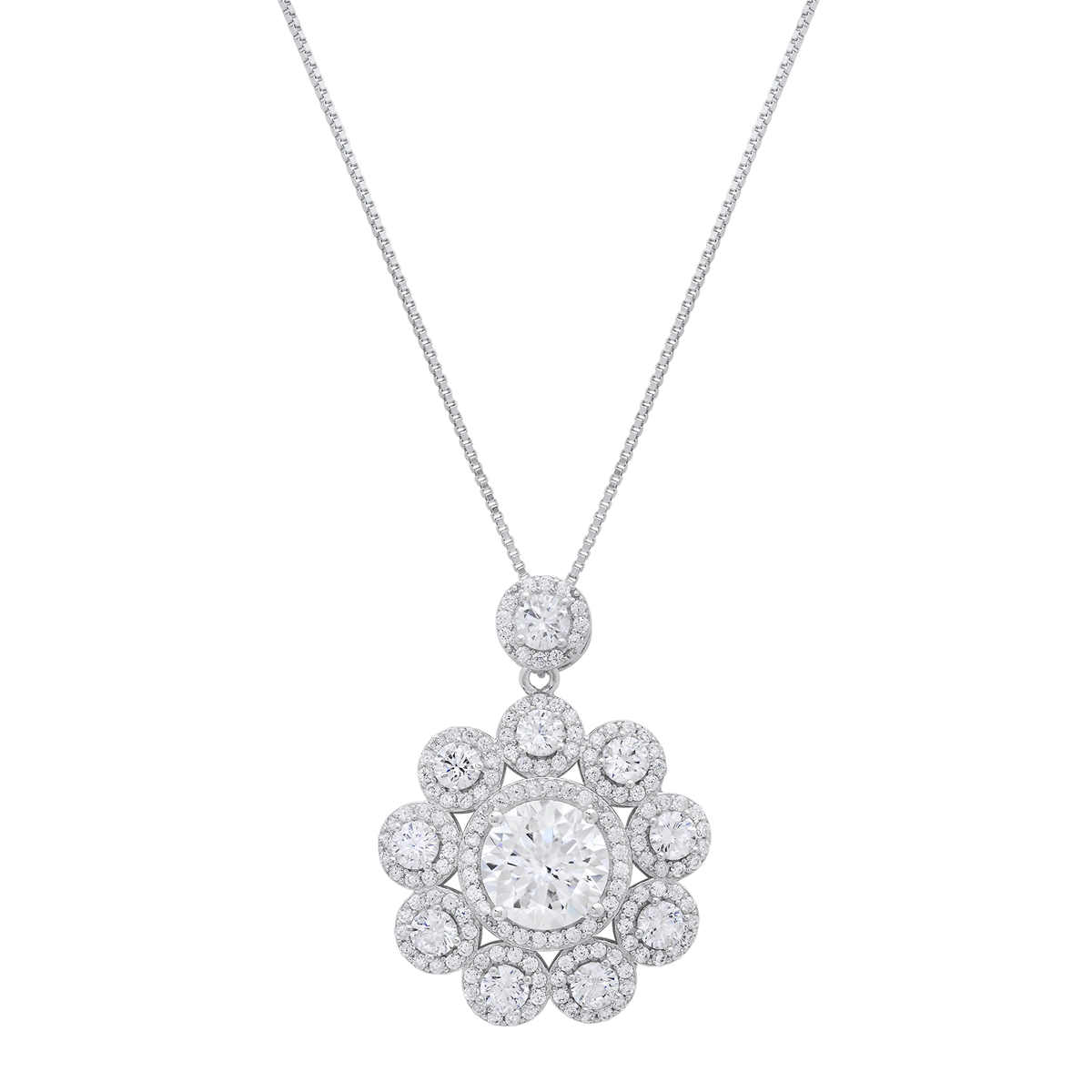 Saffron 6ctw. Moissanite Diamond Floral Halo Pendant Necklace