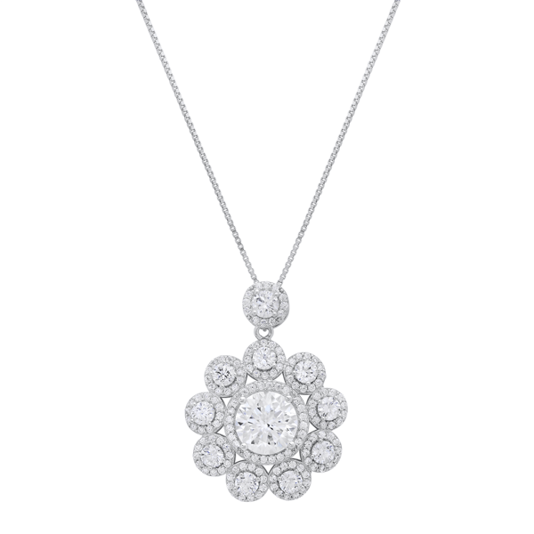 Saffron 6ctw. Moissanite Diamond Floral Halo Pendant Necklace - image 