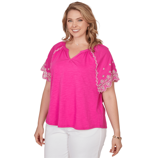 Plus Size Ruby Rd. Hothouse Florals Embroidery Sleeve Blouse