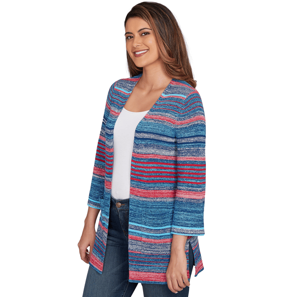 Womens Ruby Rd. Indigo Go Front Pocket Stripe Open Cardigan