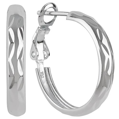 Sterling Silver Textured Hoop Earrings - image 