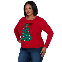 Plus Size Ruby Rd. Happy Holidays Textured Christmas Tree Sweater