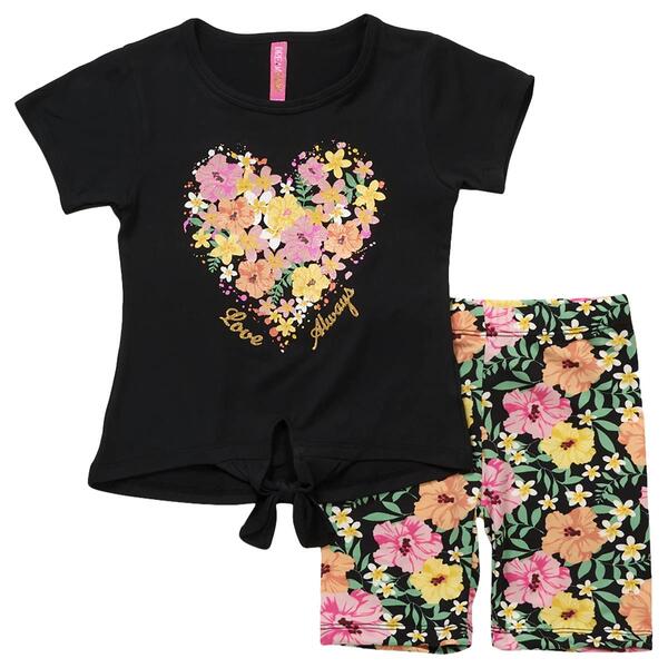 Girls &#40;4-6x&#41; Dream Star Floral Heart Top & Floral Bike Shorts Set - image 
