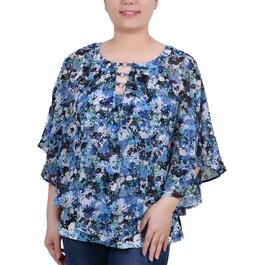 Womens NY Collection Elbow Sleeve Blur Floral Blouse