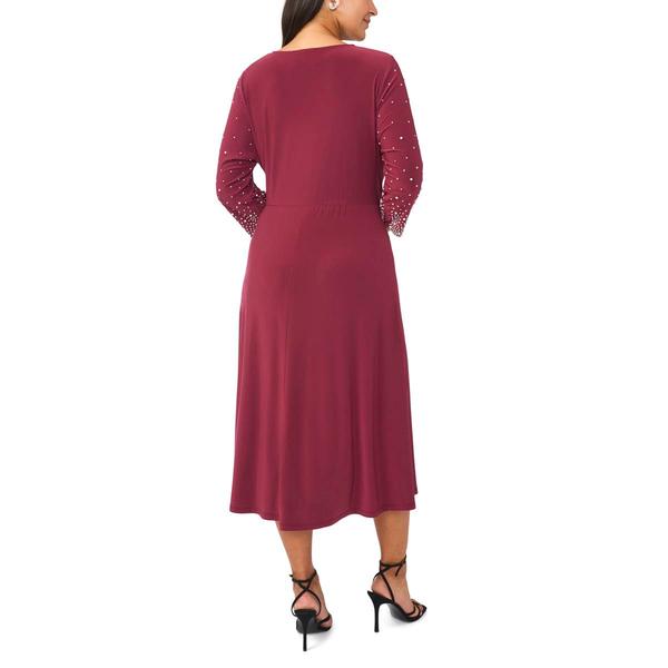 Plus Size MSK 3/4 Embellished Sleeve Surplus Neck Midi Dress