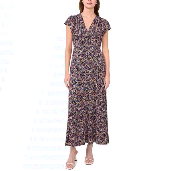 Womens MSK Flutter Cap Sleeve Floral Maxi Godet Dress - image 