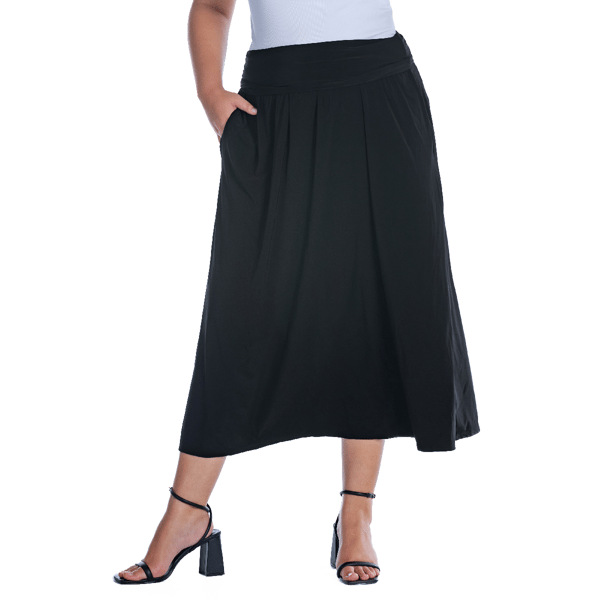 Plus Size 24/7 Comfort Apparel Foldover Maxi Skirt with Pockets - image 