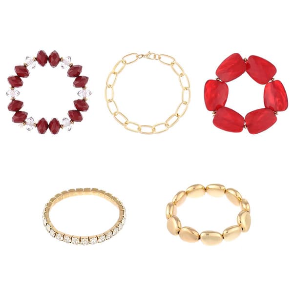 Ashley Cooper&#40;tm&#41; 5pc. Chain/Rhinestones/Red Stretch Bracelet Set - image 