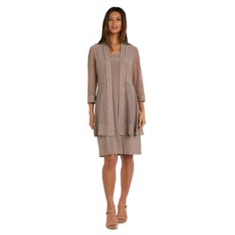 Womens R&M Richards 3/4 Sleeve Soft sheer Pleated Jacket Dress