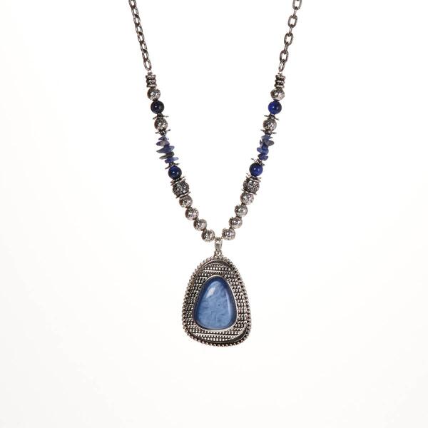 Ruby Rd. Blue Cabochon Silver-Tone Pendant Necklace - image 