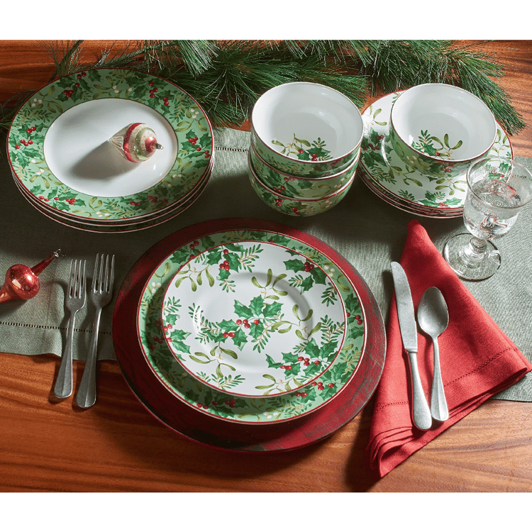 222 Fifth Christmas Foliage 12pc. Porcelain Dinnerware Set