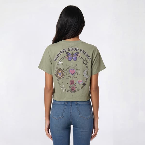 Juniors Attitude Not Included Embroidered Drop Shoulder Crop Tee