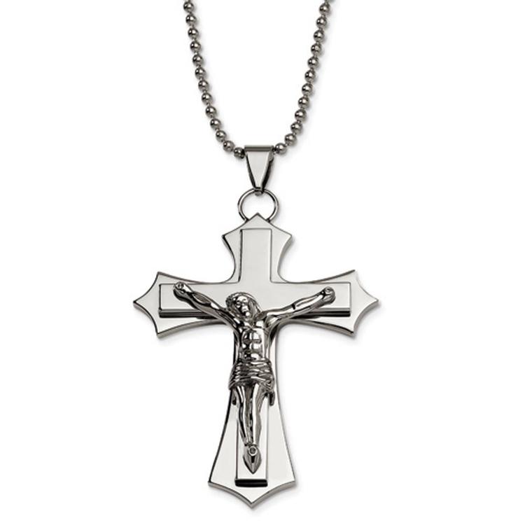 Mens Gentlemen's Classics(tm) Polished Steel Crucifix Necklace