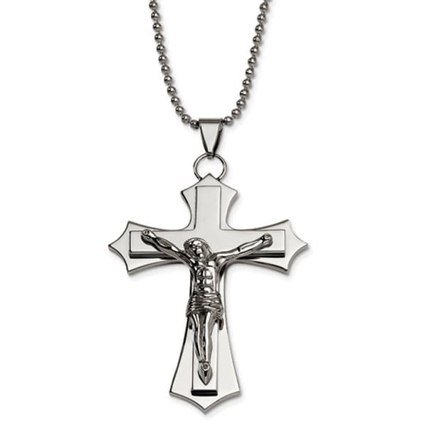 Mens Gentlemen's Classics(tm) Polished Steel Crucifix Necklace - image 