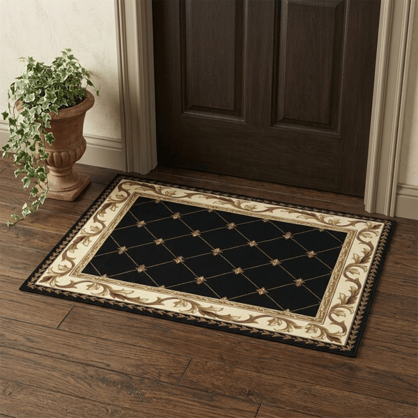 HomeRoots Brown Black & Ivory Floral Vines Accent Rug