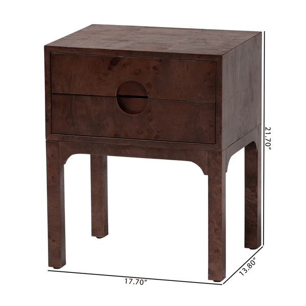 bali & pari Kayla Dark Walnut Brown Real Burl Wood Nightstand