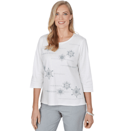 Womens Alfred Dunner Vail Pearl Snowflake Embroidered Blouse