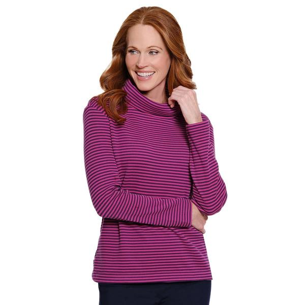 Womens Multiples Long Sleeve Turtleneck Stripe With Side Button - image 