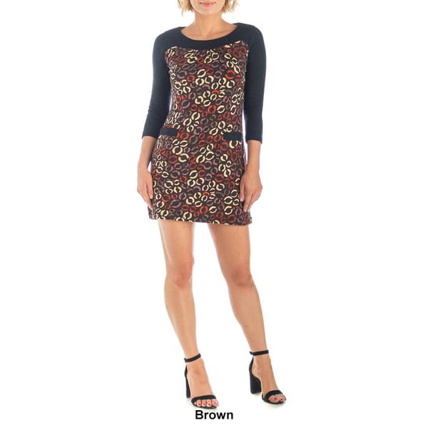 Womens 24/7 Comfort Apparel Abstract 3/4 Sleeve A-Line Dress