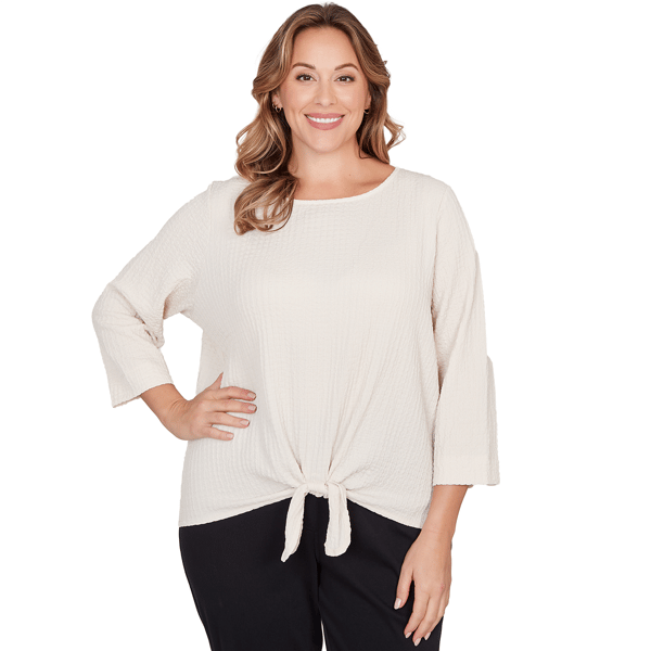 Plus Size Emaline Key Items 3/4 Sleeve Boat Neck Textured Knit T