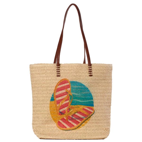 Womens Caribbean Joe Flip Flops Straw Tote