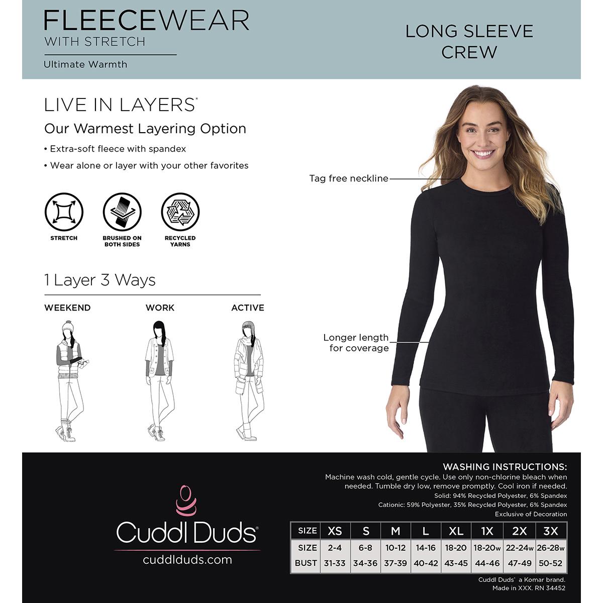 Womens Cuddl Duds® Solid Fleecewear with Stretch Long Sleeve Top
