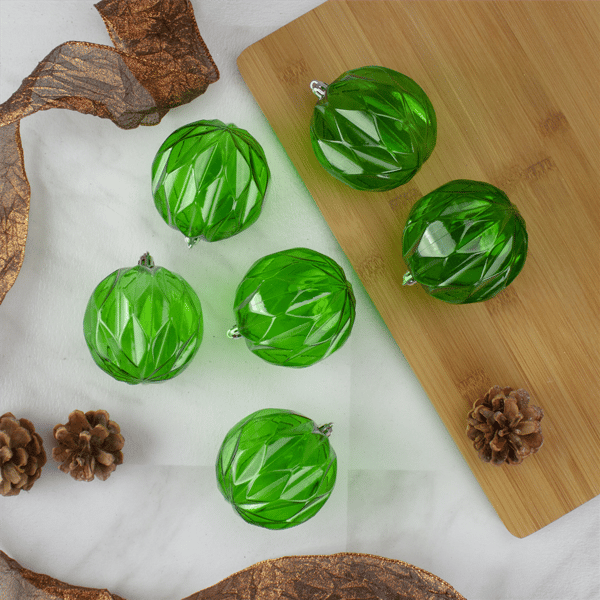 Northlight 6ct Green Rhombus Transparent Christmas Ball Ornaments