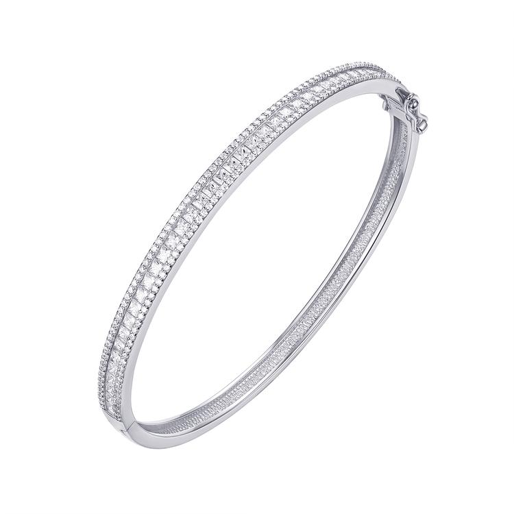 Princess-Cut & Round Cubic Zirconia Bangle Bracelet