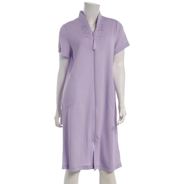 Womens Jasmine Rose Short Sleeve Blister Knit Zip Robe - image 