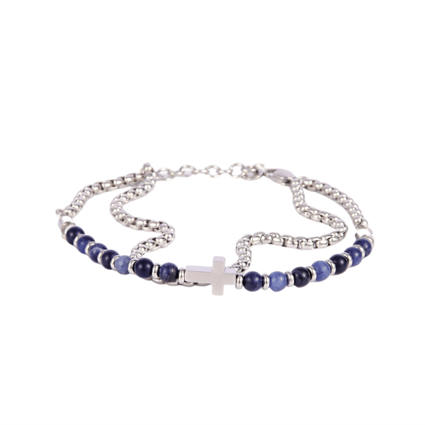 Mens Iron Saints Silver Tone Popcorn Chain & Bead Bracelet - image 