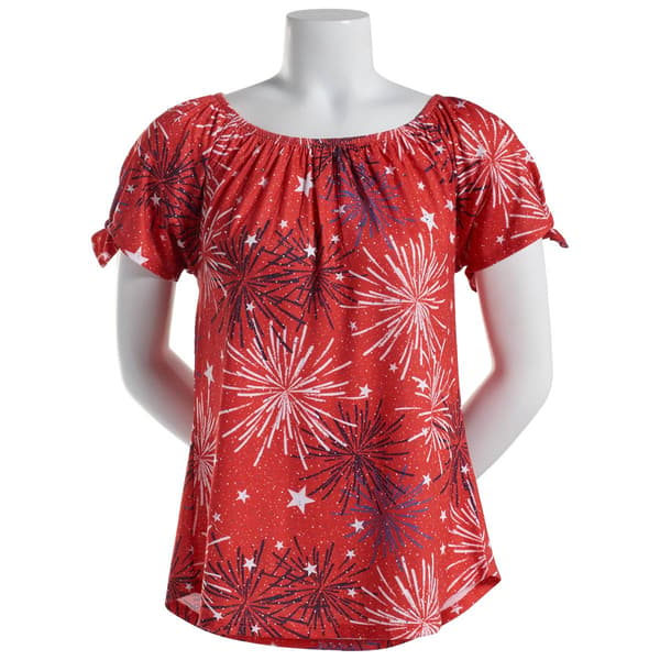 Womens Thomas & Olivia Split Short Sleeve Fireworks Tee - image 