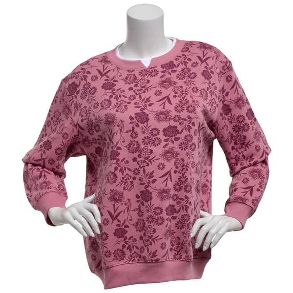 Plus Size Hasting & Smith Long Sleeve Fleece Floral Sweatshirt - image 