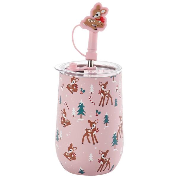 Home Essentials Reindeer Wine Tumbler with Sipper Straw - image 