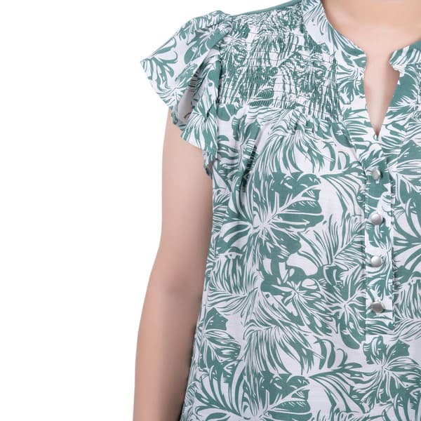Petite NY Collection Flutter Cap Sleeve Tropical Leaf Blouse