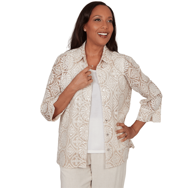 Petite Alfred Dunner Natural Wonder Sequin Two In One Blouse