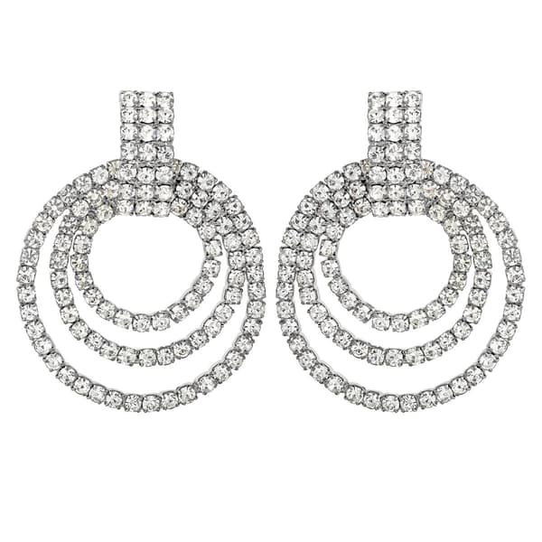 Jessica Simpson Imitation Rhodium Rhinestone Doorknocker Earrings