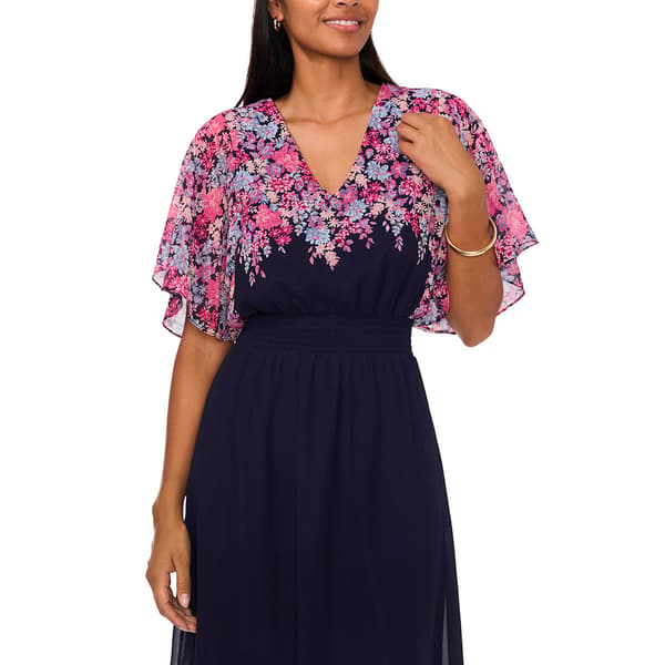 Petite MSK Floral Flutter Sleeve V Neck Smock Waist Midi Dress