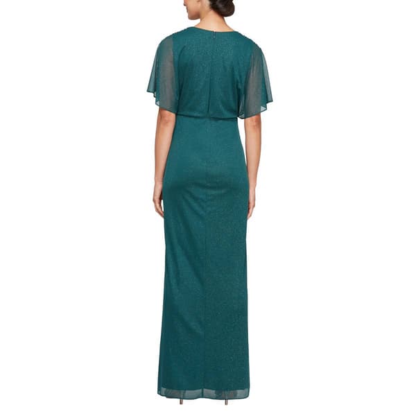 Womens SLNY Short Sleeve Glitter Mesh Gown