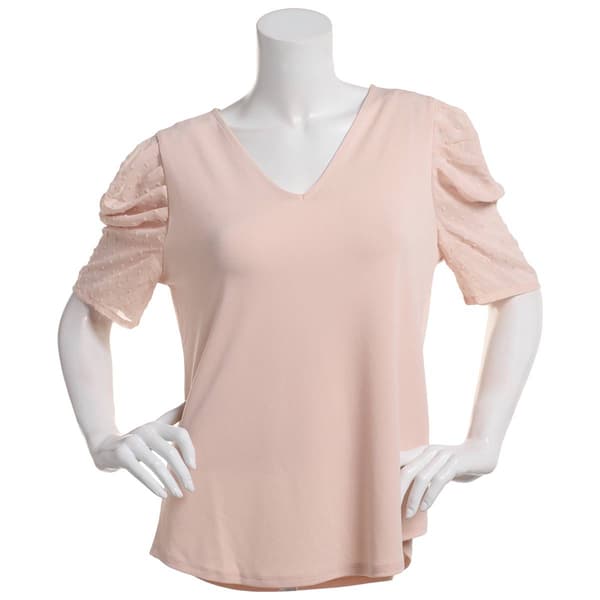 Womens Adrianna Papell 3/4 Puff Clip Dot Sleeve V-Neck Blouse