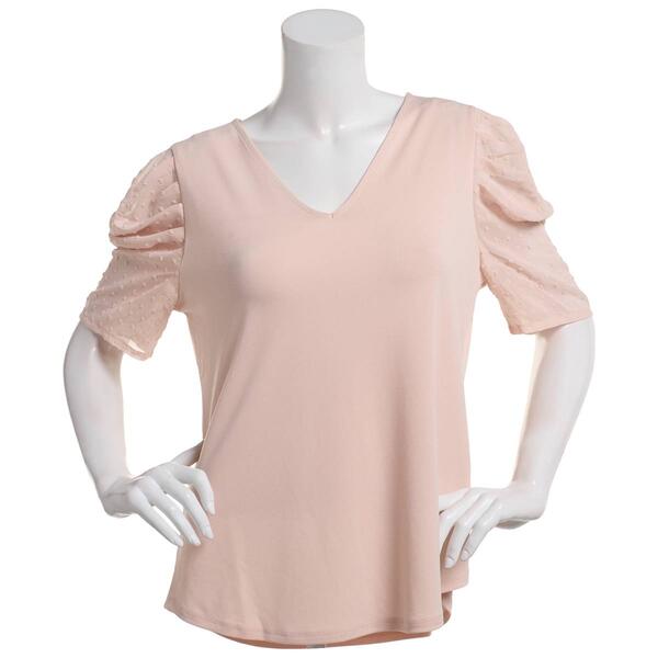 Womens Adrianna Papell 3/4 Puff Clip Dot Sleeve V-Neck Blouse - image 
