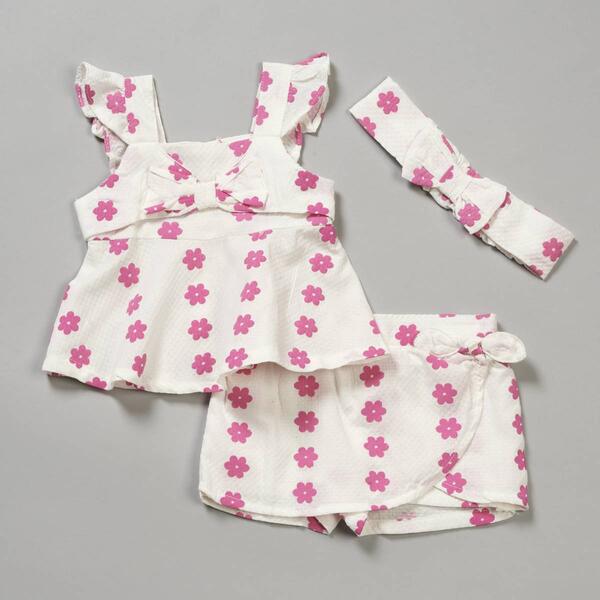 Toddler Girl Little Lass&#40;R&#41; 3pc. Textured Daisy Skort Set - image 