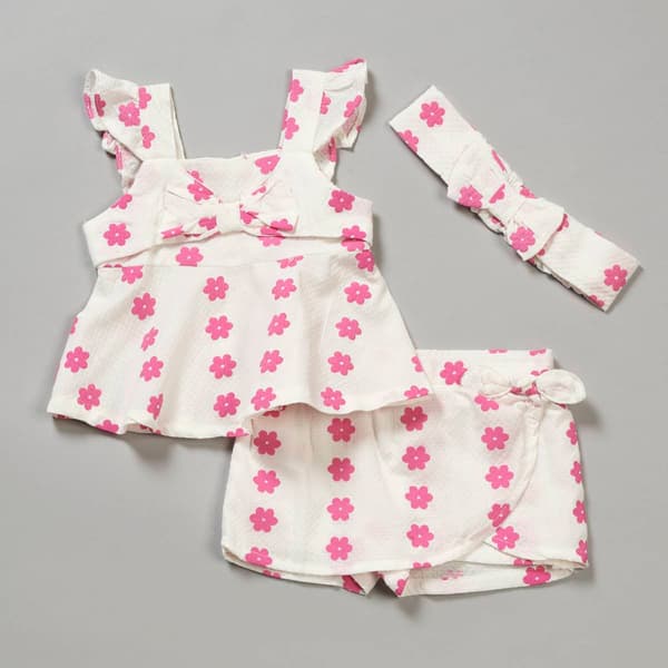 Baby Girl &#40;NB-9M&#41; Little Lass&#40;R&#41; 3pc. Textured Daisy Skort Set - image 