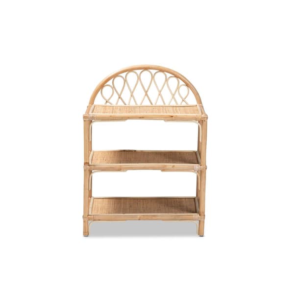 Baxton Studio Redell Bohemian Rattan 3-Tier Display Shelf