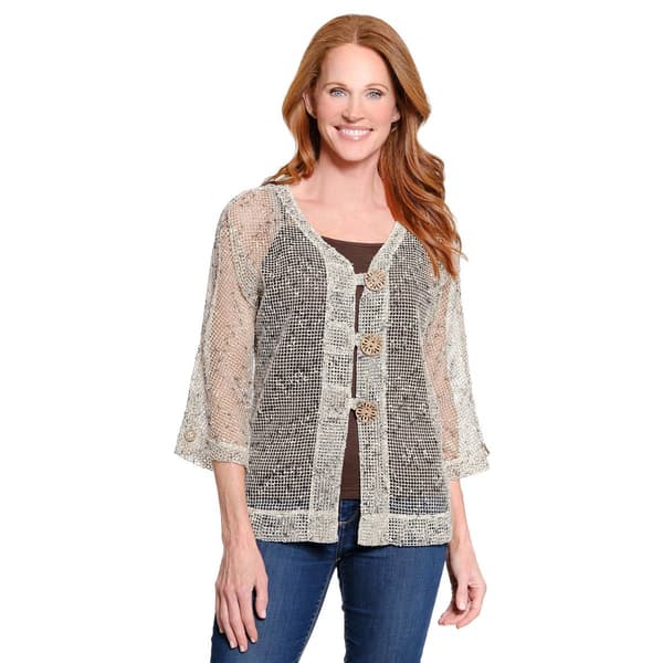 Womens Ali Miles Elbow Sleeve V Neck 3 Button Mesh Jacket - image 