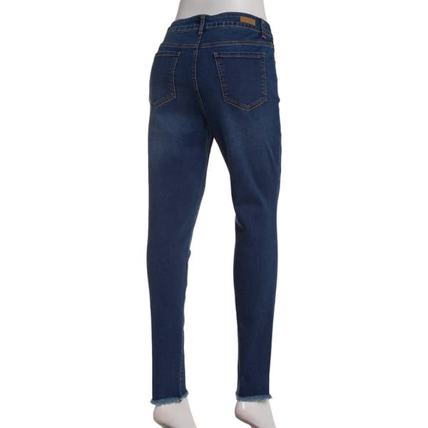 Womens Bleu Denim 5 Pocket Asymmetrical Hem Skinny Jeans